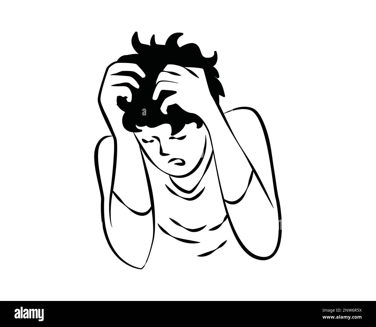 Man Having a Dizzy or Anxiety Moment Illustration with Silhouette Style Stock Vector