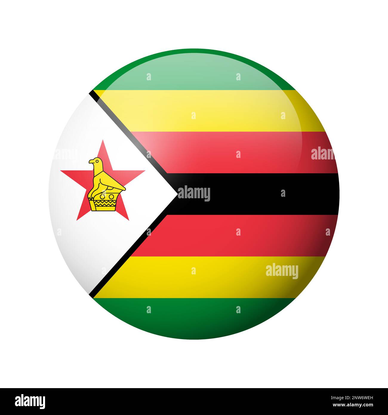 Zimbabwe flag glossy circle badge. Vector icon Stock Vector Image