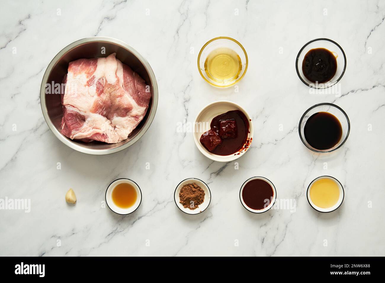 Chinese bbq pork Char Siu ingredients pork and oil with garlic. Sauce