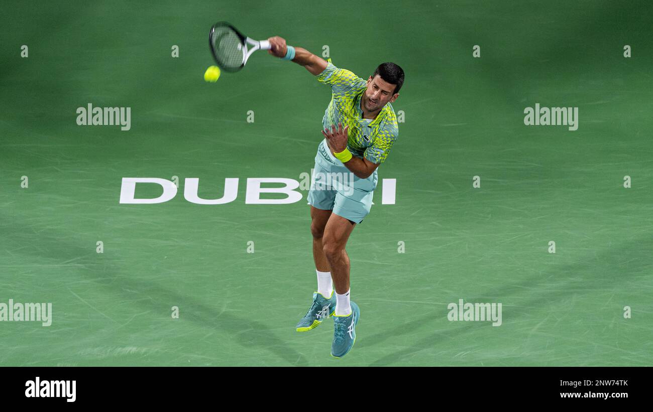 Dubai, United Arab Emirates. March 02, 2023, Dubai, United Arab Emirates.  March 02, 2023 Novak Djokovic of Serbia celebrates victory over Hubert  Hurkacz of Poland during their ATP 500 Dubai Duty Free