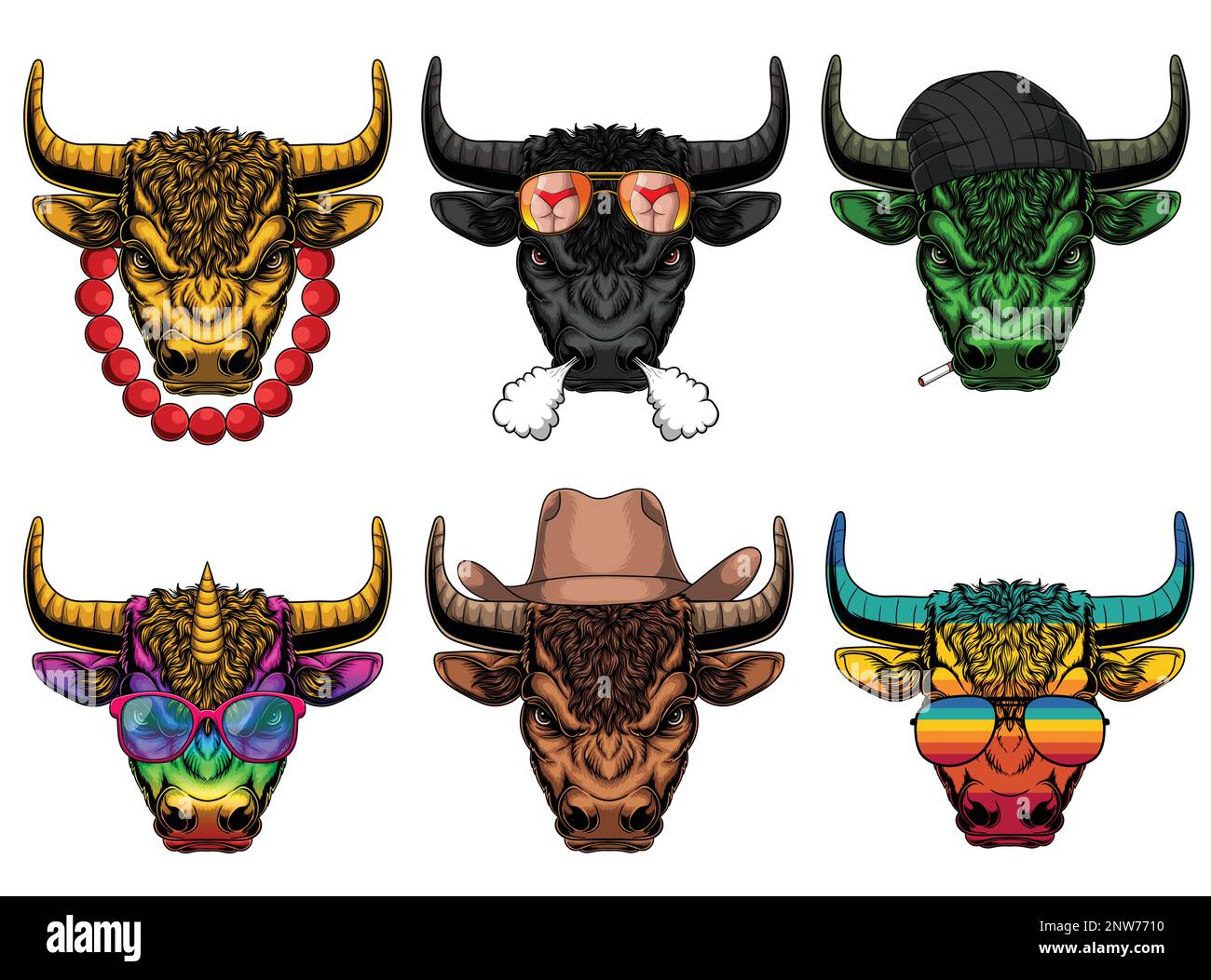 Bull fashion set collection for your company or brand Stock Vector