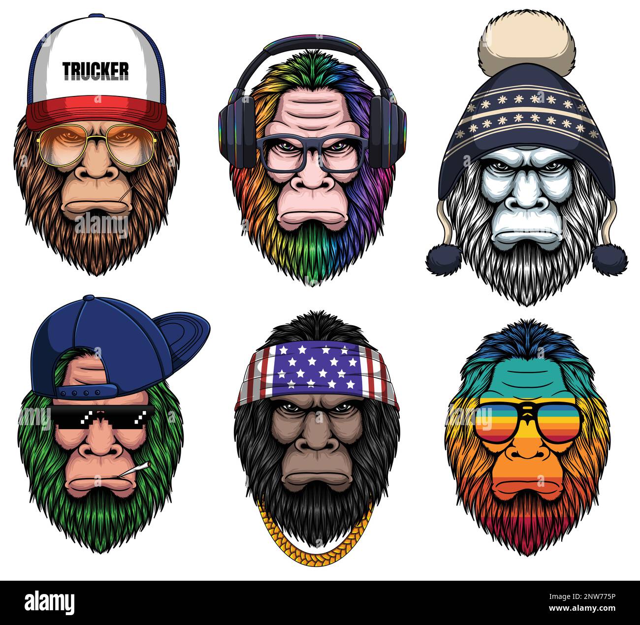 Bigfoot fashion set collection for your company or brand Stock Vector