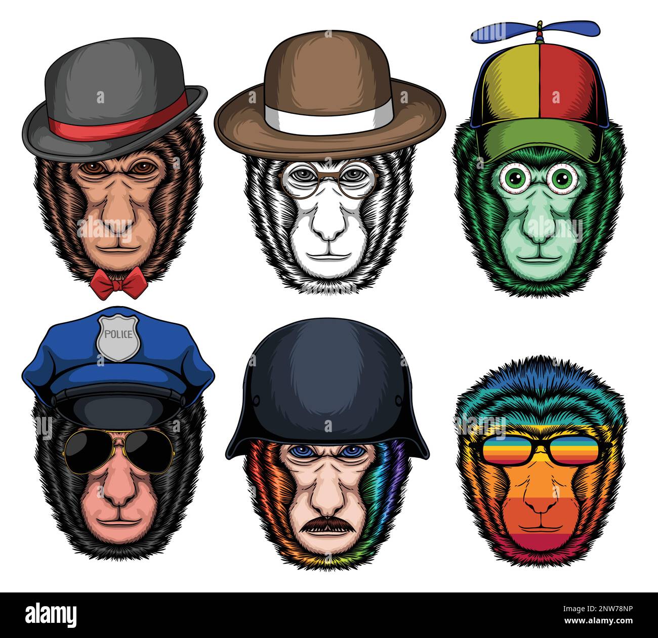 Monkey kra fashion set collection for your company or brand Stock Vector