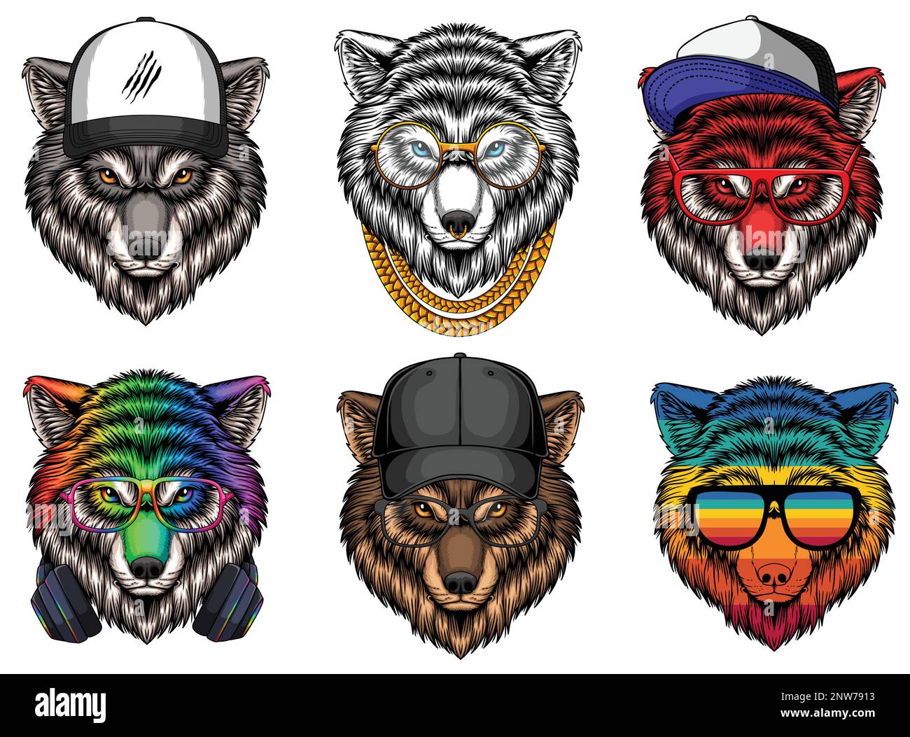 Wolf fashion set collection for your company or brand Stock Vector