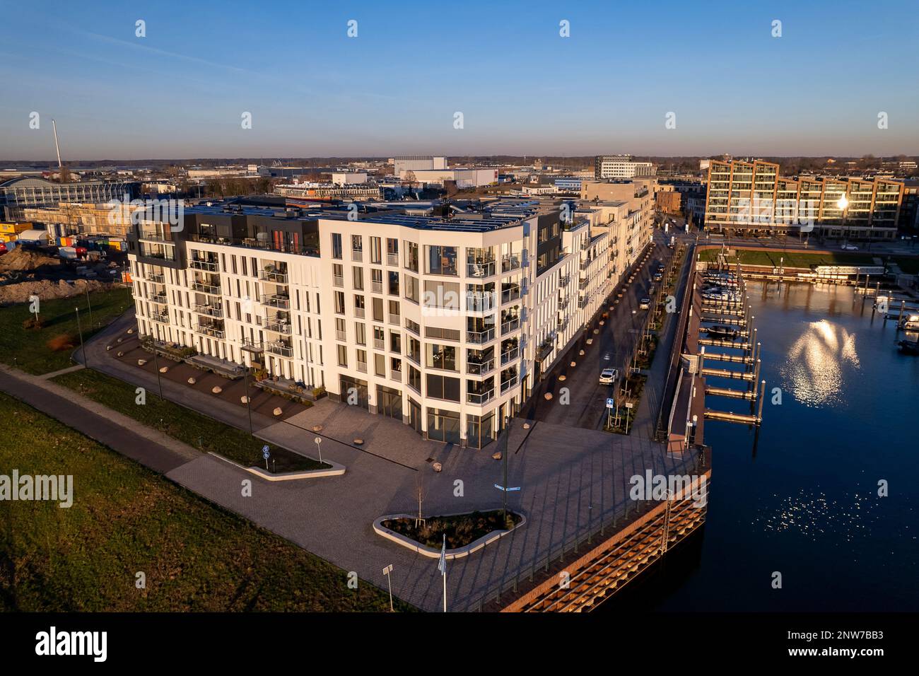 Exterior facade of Noorderhaven neighbourhood real estate at riverbed