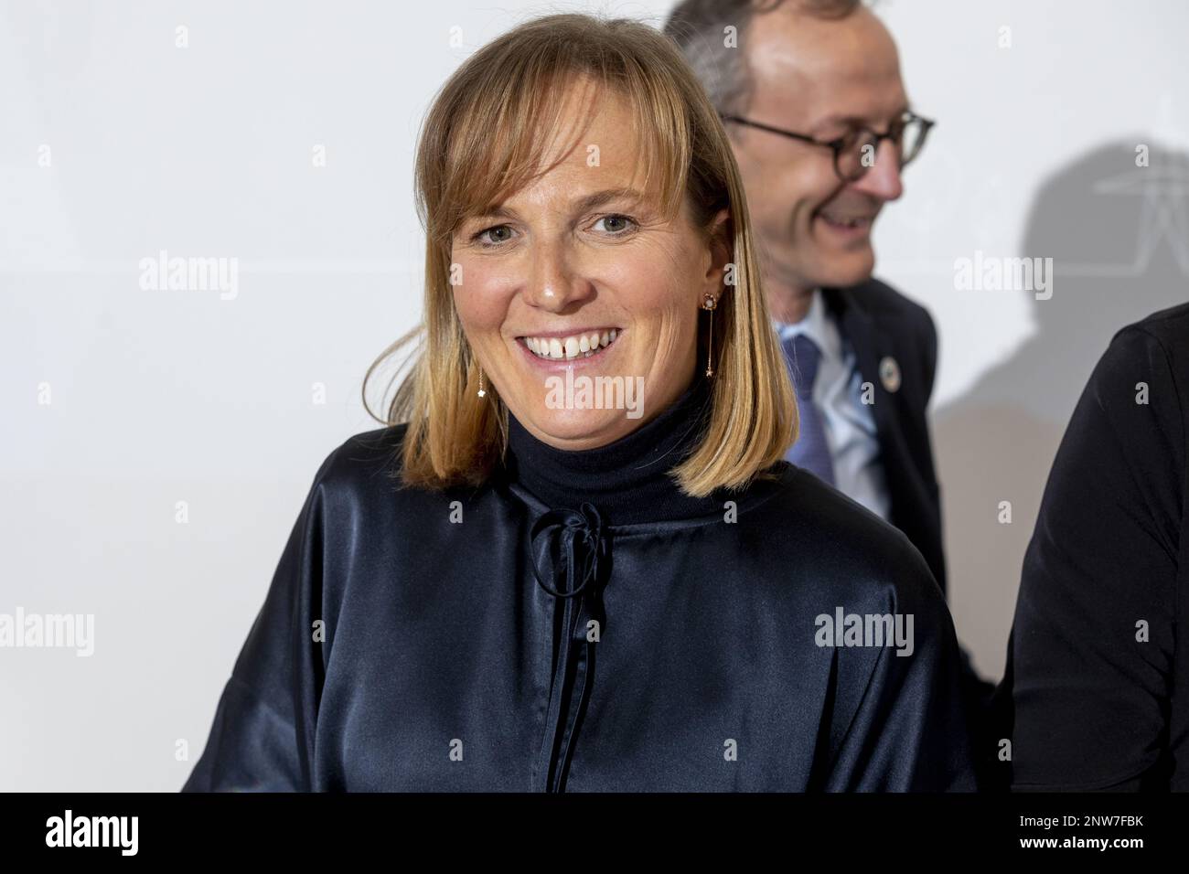 Julie de Nul pictured during the signing of the EPCI contract for the world's first energy island in the North Sea, the Princess Elisabeth Island, Tuesday 28 February 2023, at the Elia headquarters in Brussels. BELGA PHOTO HATIM KAGHAT Stock Photo
