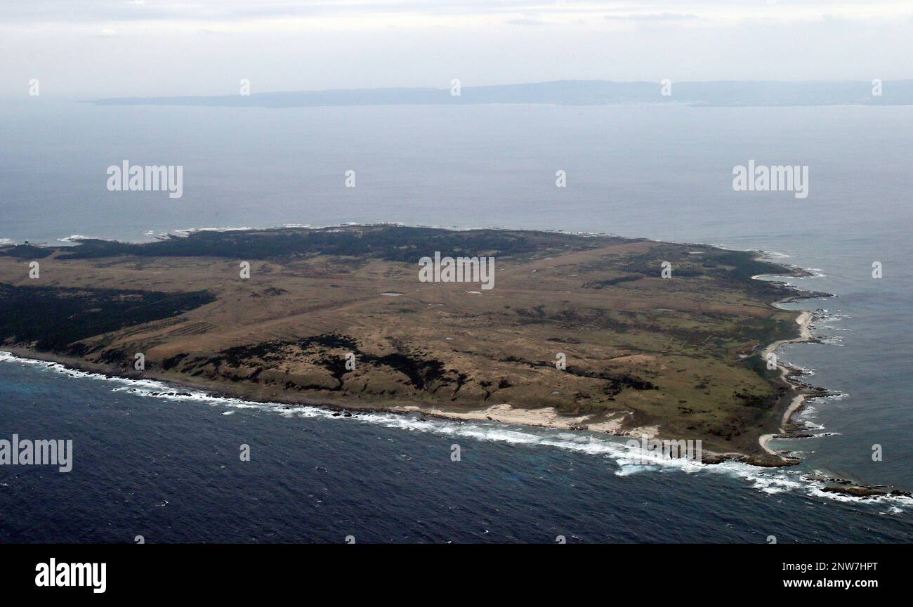 An aerial photo taken on Dec. 13, 2018 shows Mageshima Island in Nishinoomote, Kagoshima Prefecture. The island is one of the locations under consideration for relocating US field carrier landing practice facility (FCLP). ( The Yomiuri Shimbun via AP Images ) Stock Photo