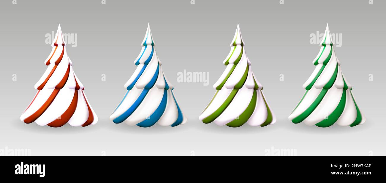 3d Christmas tree set, vector Xmas isolated icon collection, New Year ...