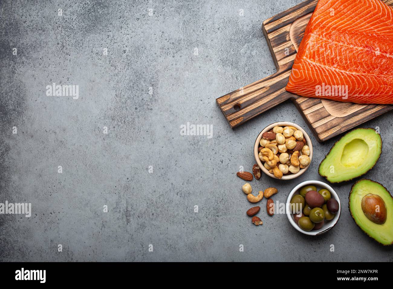 Food sources of healthy unsaturated fat and omega 3 fresh raw salmon