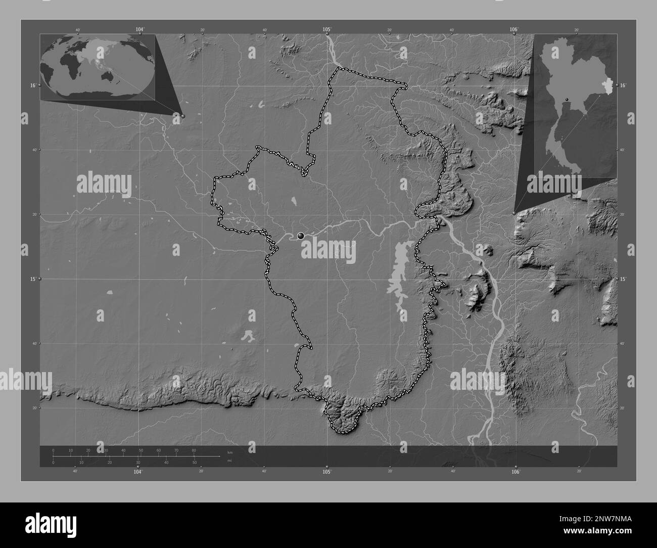 Ubon Ratchathani, province of Thailand. Bilevel elevation map with ...