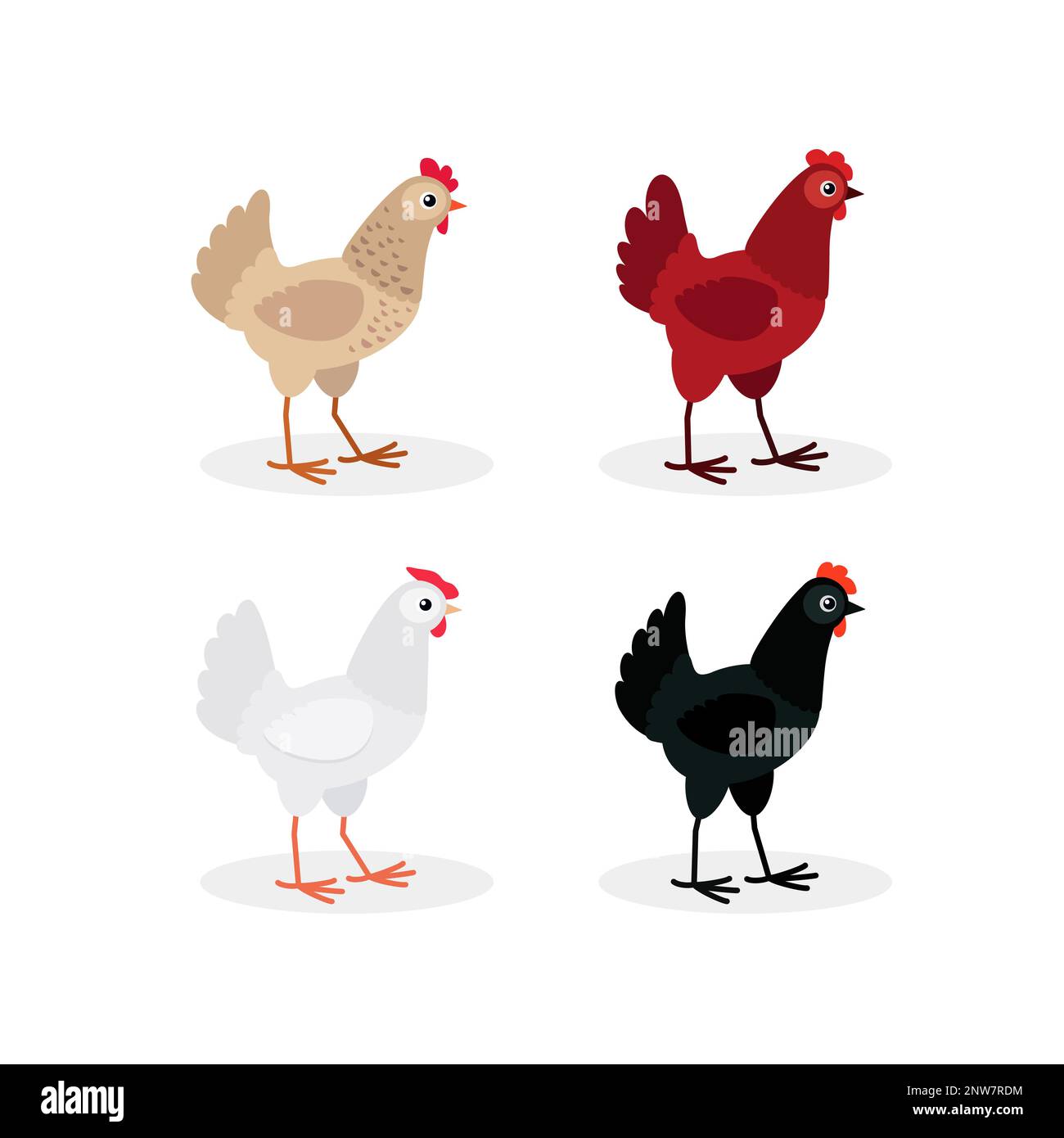Colorful hens set. Vector illustration isolated on white background Stock Vector