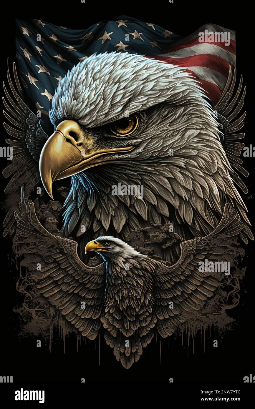 American Bald Eagle - symbol of america - with flag. Patriotic symbols