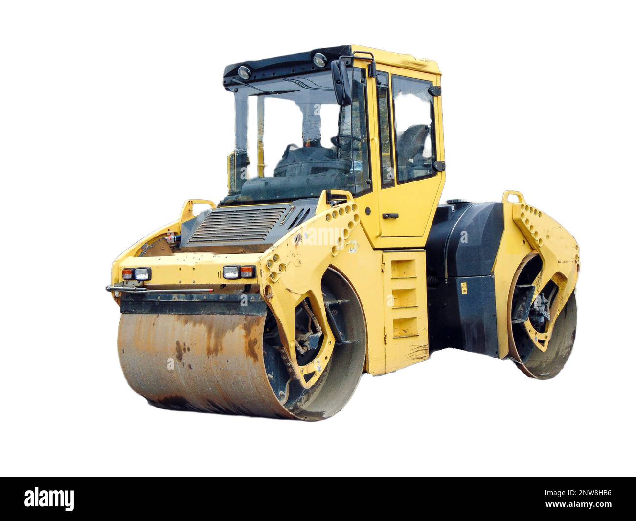 Compactor isolated on white background, Asphalt road roller Stock Photo