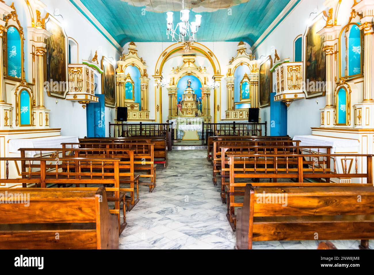 Valenca, Bahia, Brazil - September 10, 2022: Internal view of the church of Nossa Senhora do Amparo in the city of Valenca, Bahia. Stock Photo
