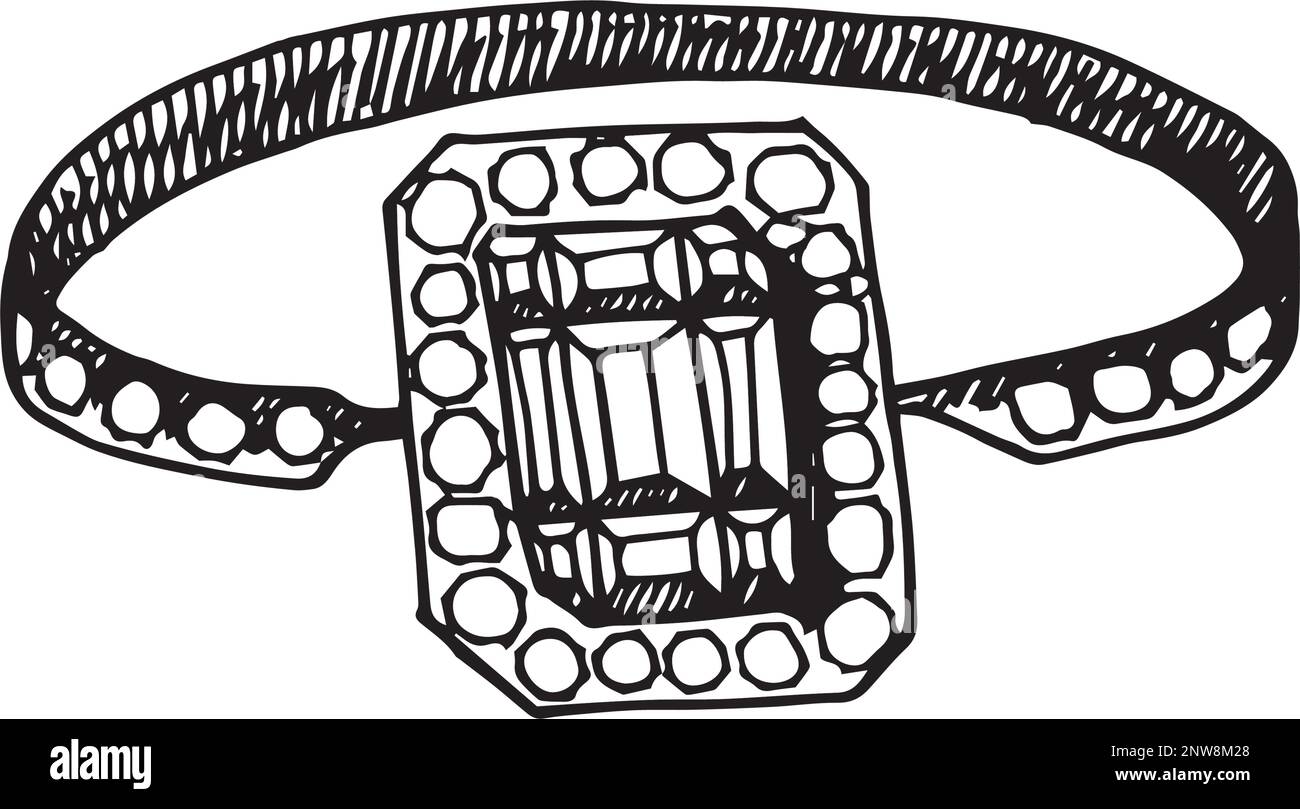 Wedding rings sketch with mnay diamonds hand drawn sketch engrasving