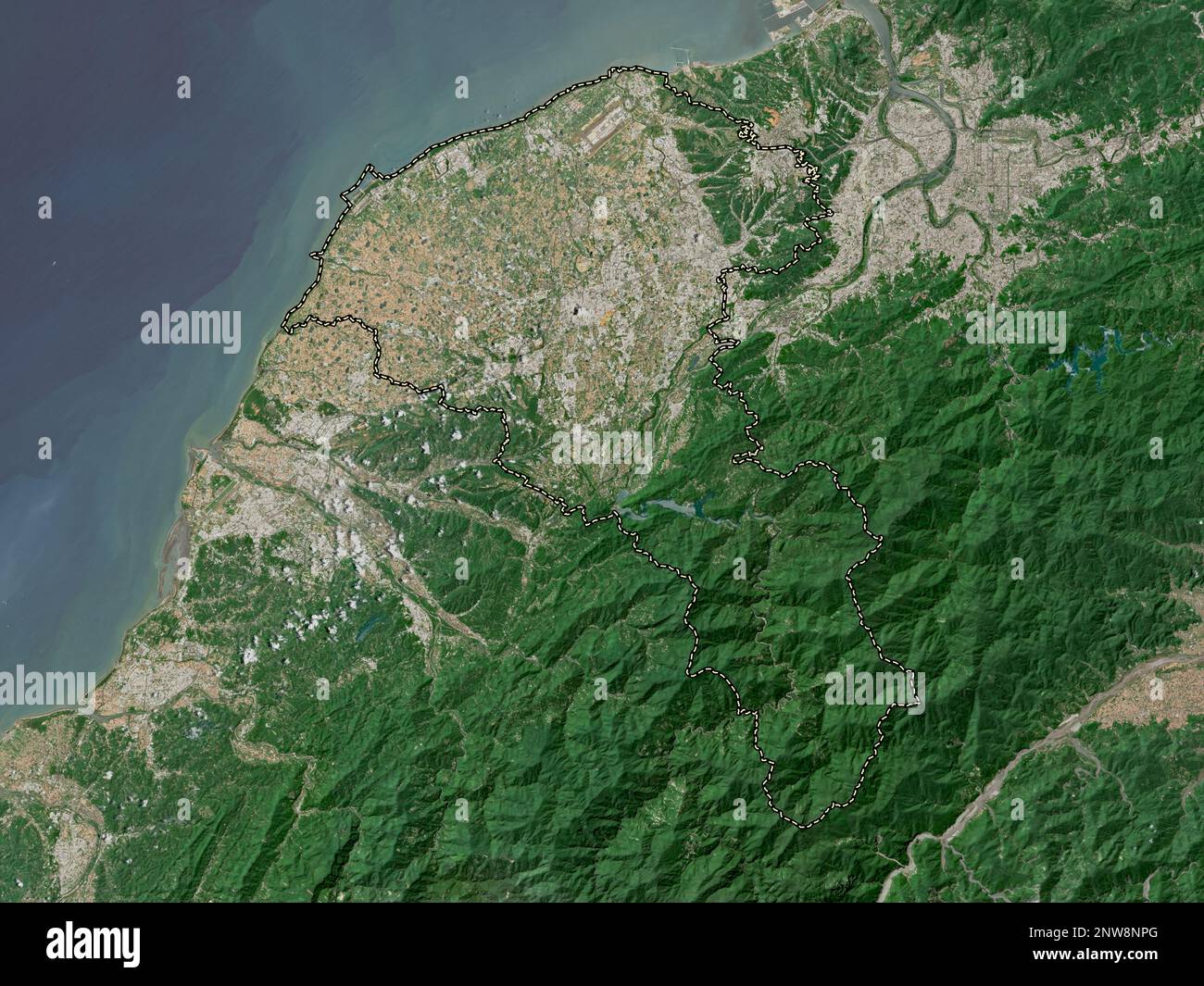 Taoyuan, special municipality of Taiwan. Low resolution satellite map