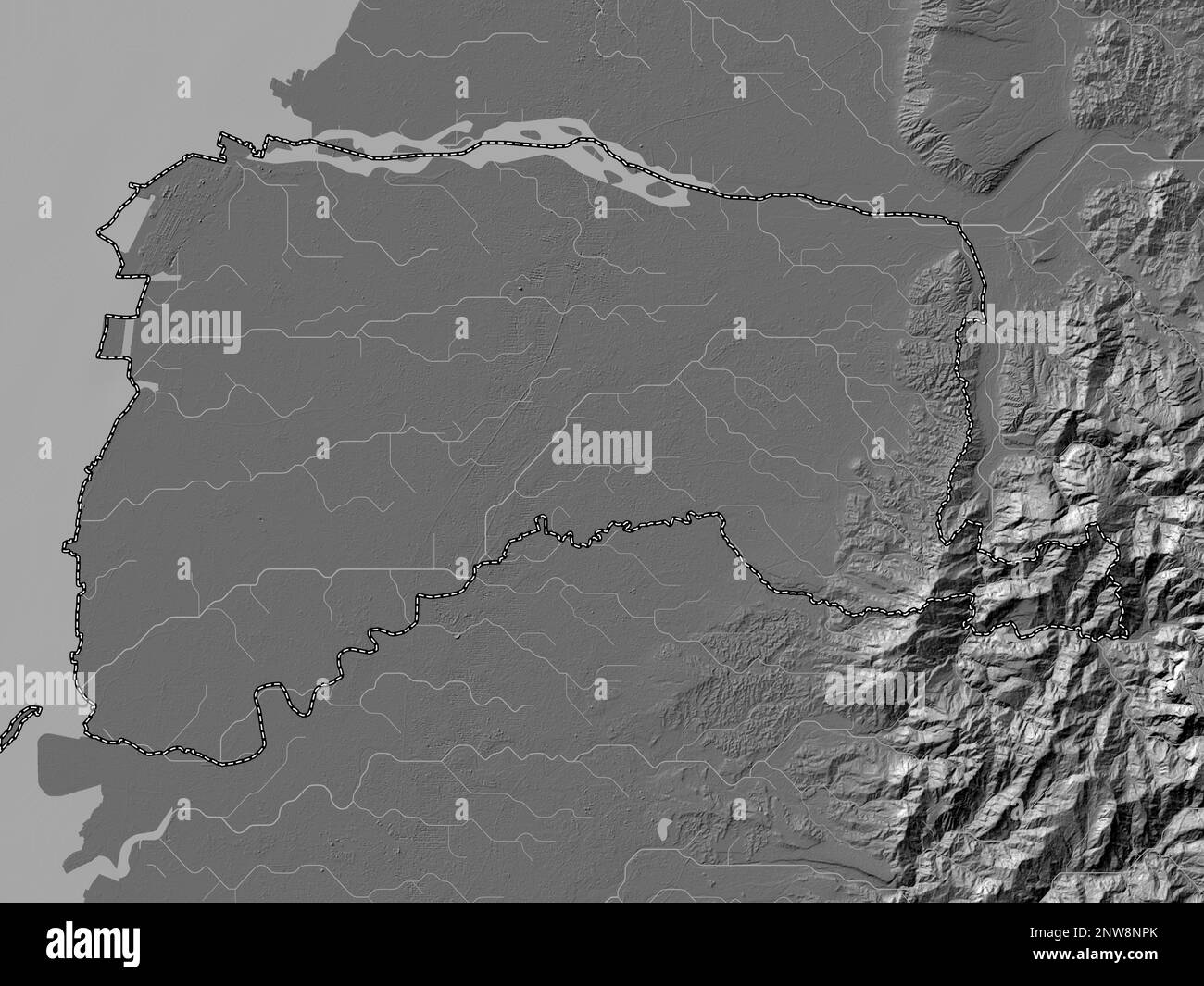 Yulin, county of Taiwan. Bilevel elevation map with lakes and rivers