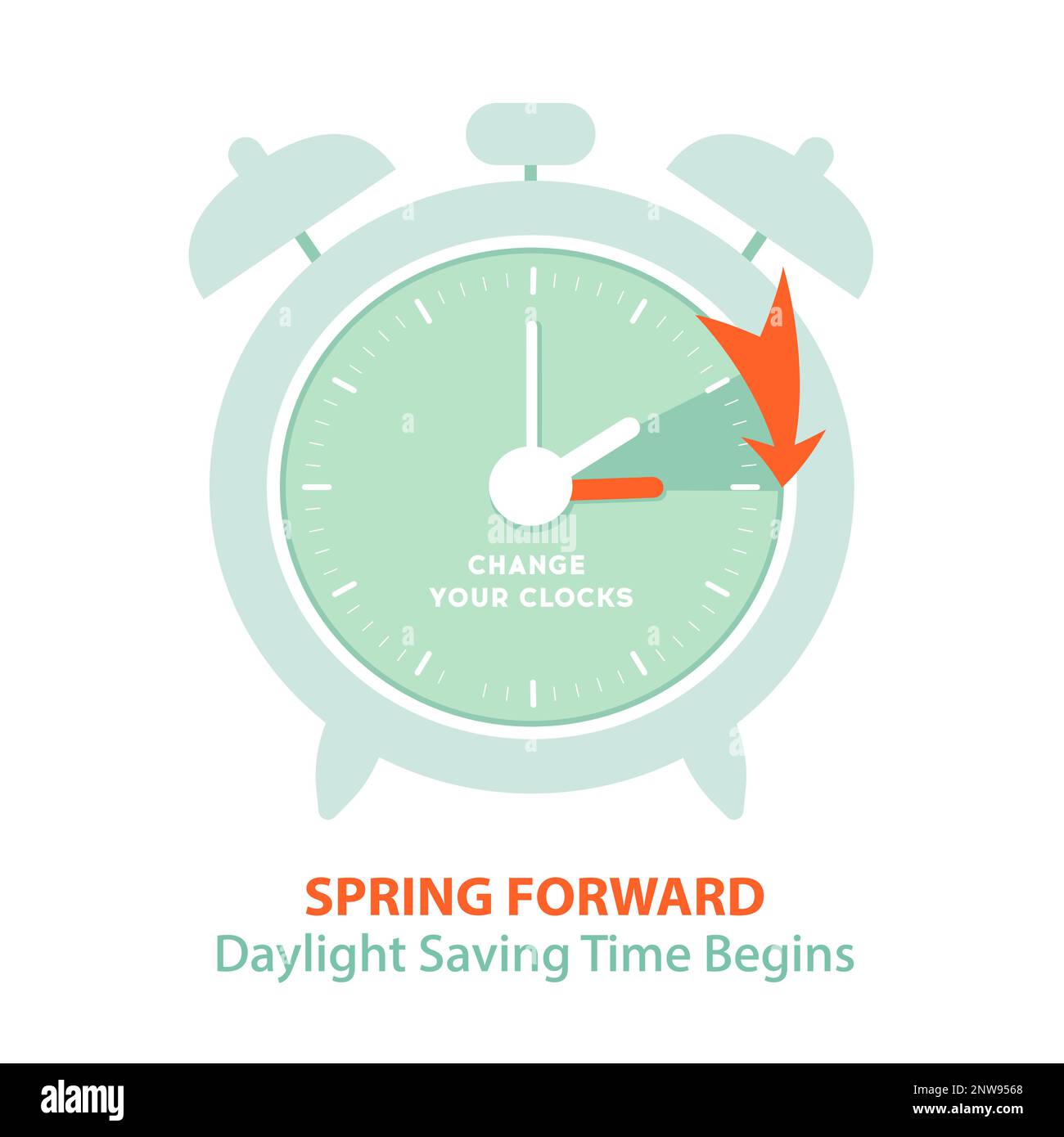 Daylight Saving Time Begins banner. Spring Forward. Reminder guide with clocks change one hour ahead. Vector illustration Stock Vector