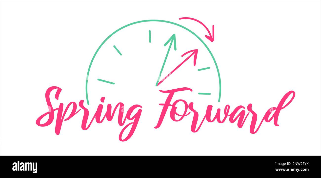 Daylight Saving Time Begins banner. Spring Forward. Reminder guide with clocks change one hour ahead. Vector illustration Stock Vector