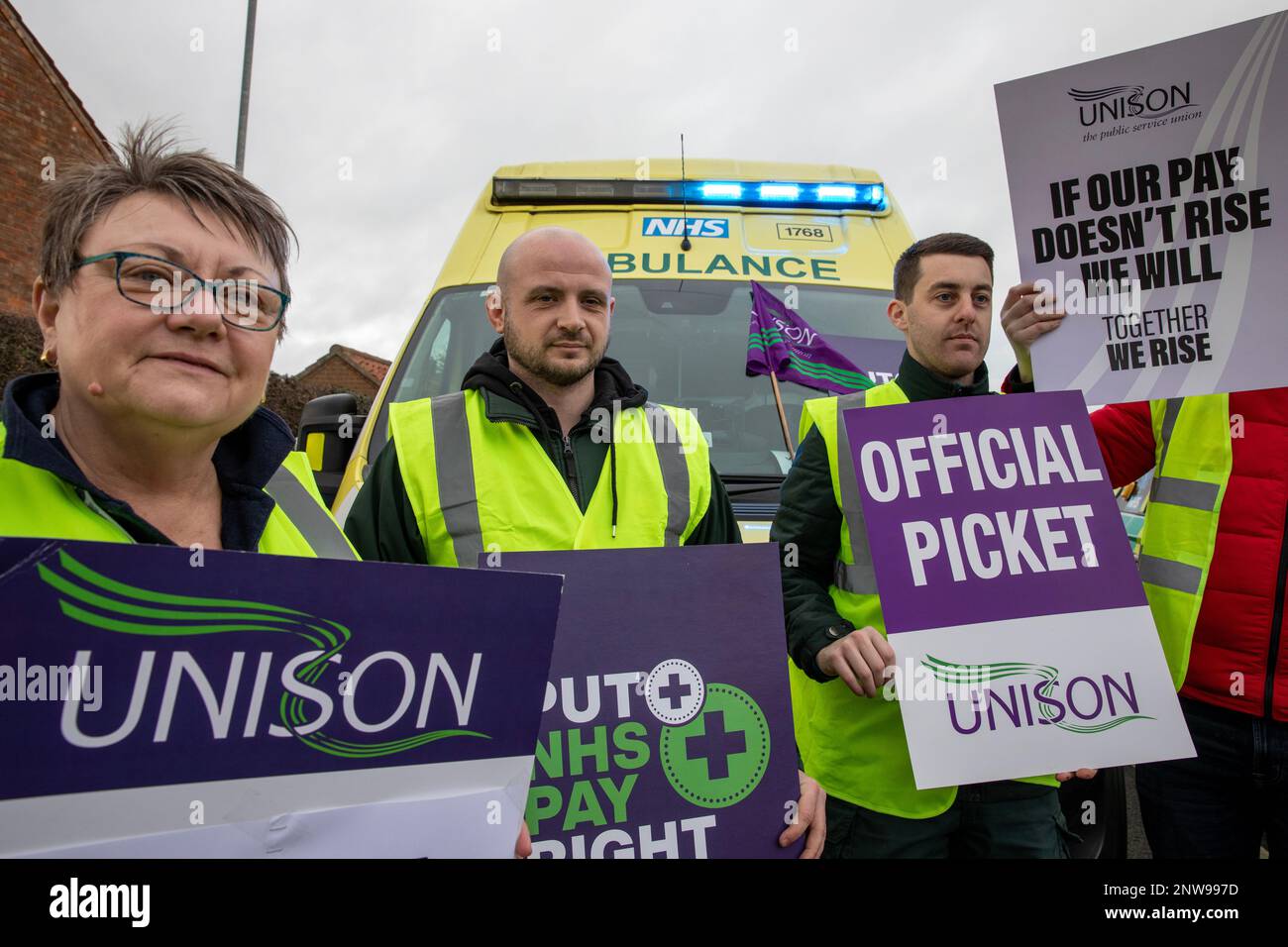 UNISON members Ambulance Workers and Paramedics on the picket line at Northallerton Ambulance station, which is just a few miles from Prime Ministers Sunaks Constituency home. Stock Photo