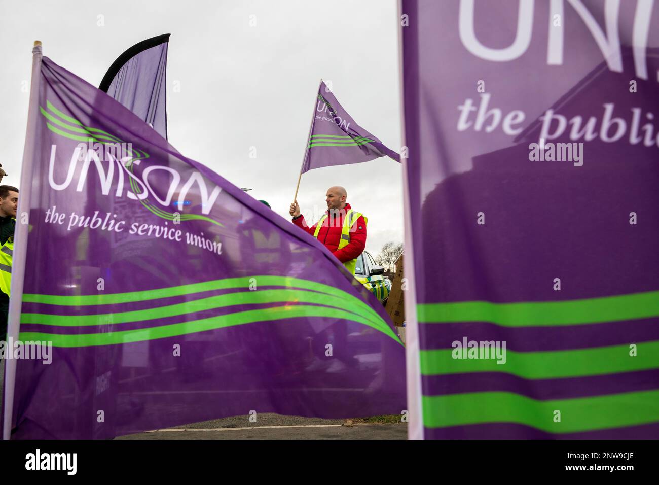 UNISON members Ambulance Workers and Paramedics on the picket line at Northallerton Ambulance station, which is just a few miles from Prime Ministers Sunaks Constituency home. Stock Photo