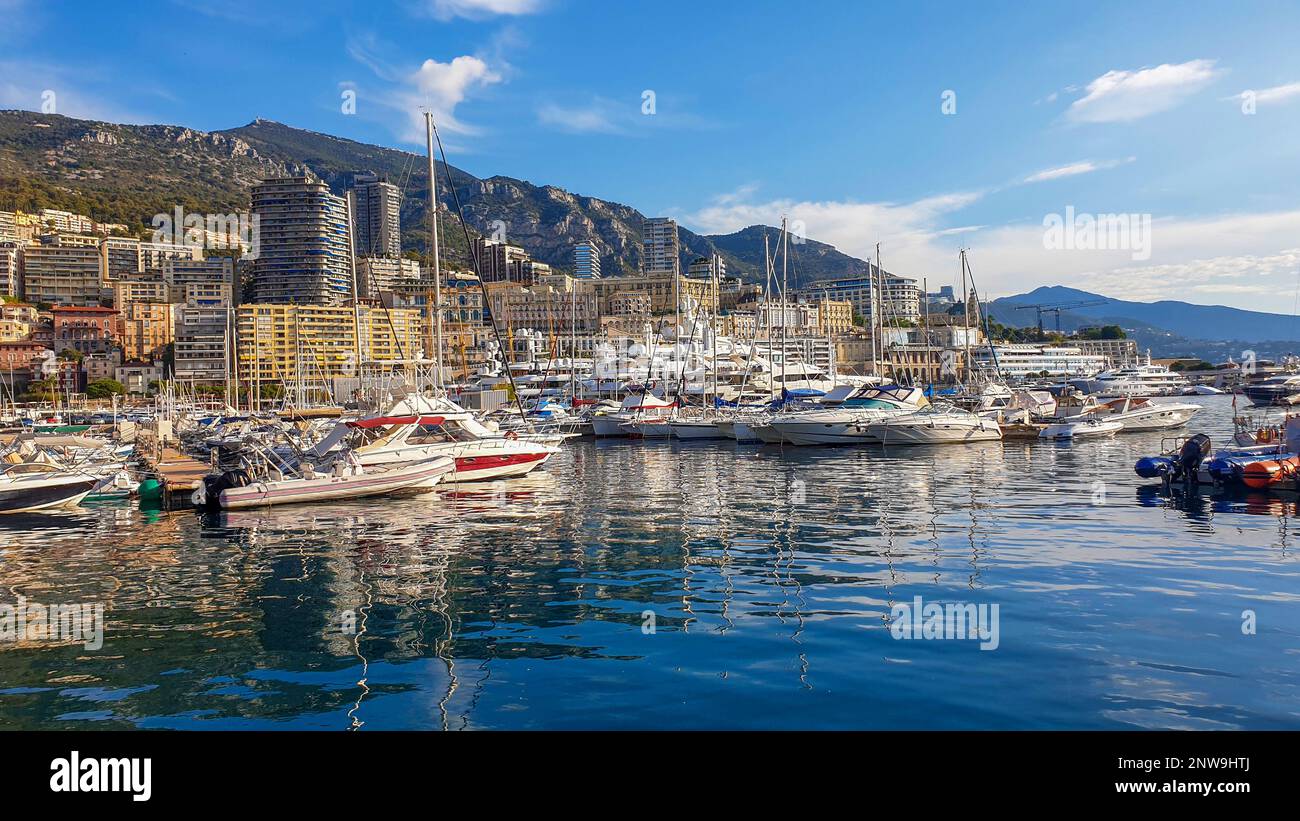 Amazing view of Monaco panorama including Port Hercules and Monte Carlo