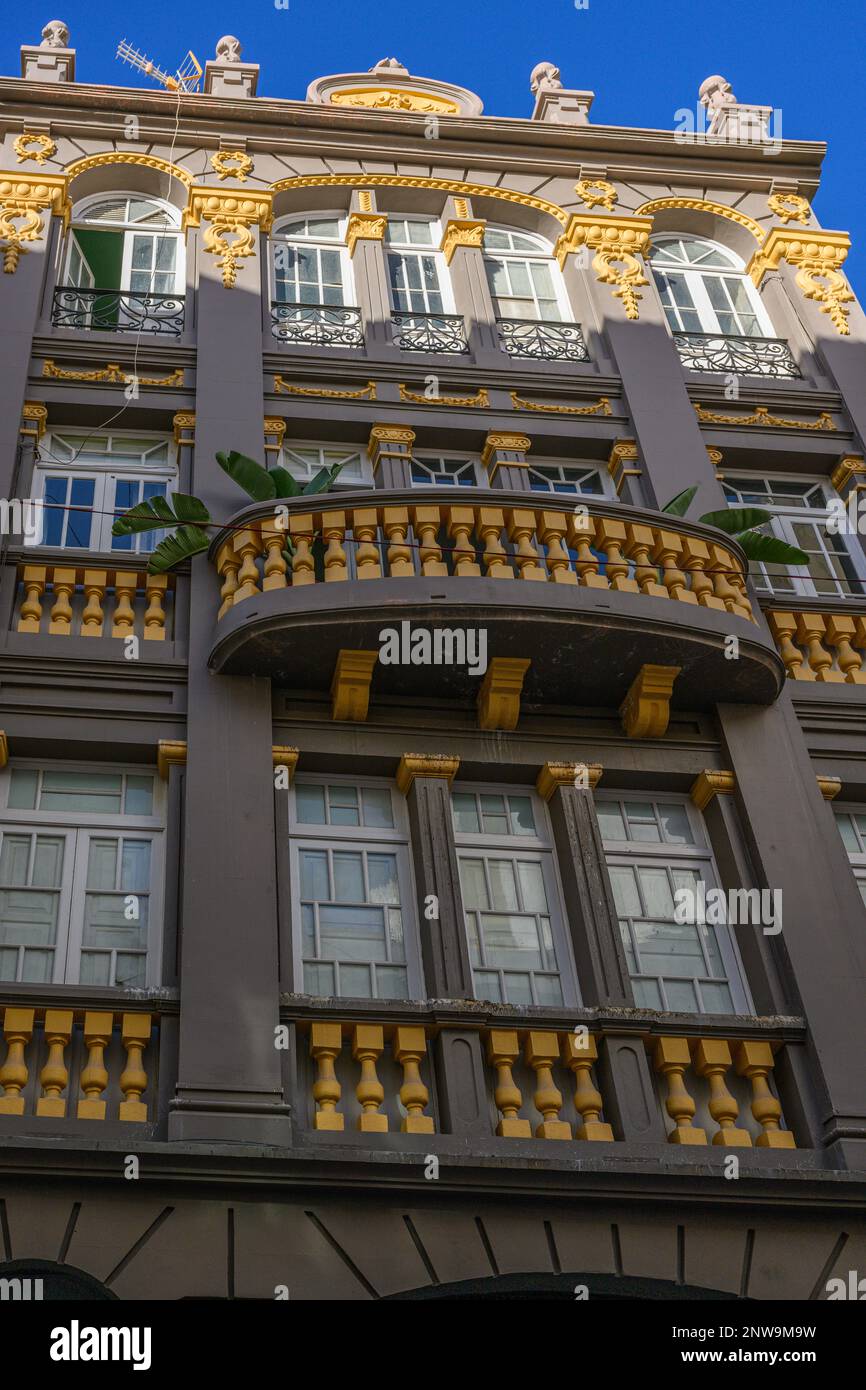 Santa Cruz de Tenerife's Calle del Castillo is a melting pot of eclectic, historicist, modernist, rationalist and neo-Canarian buildings. Stock Photo