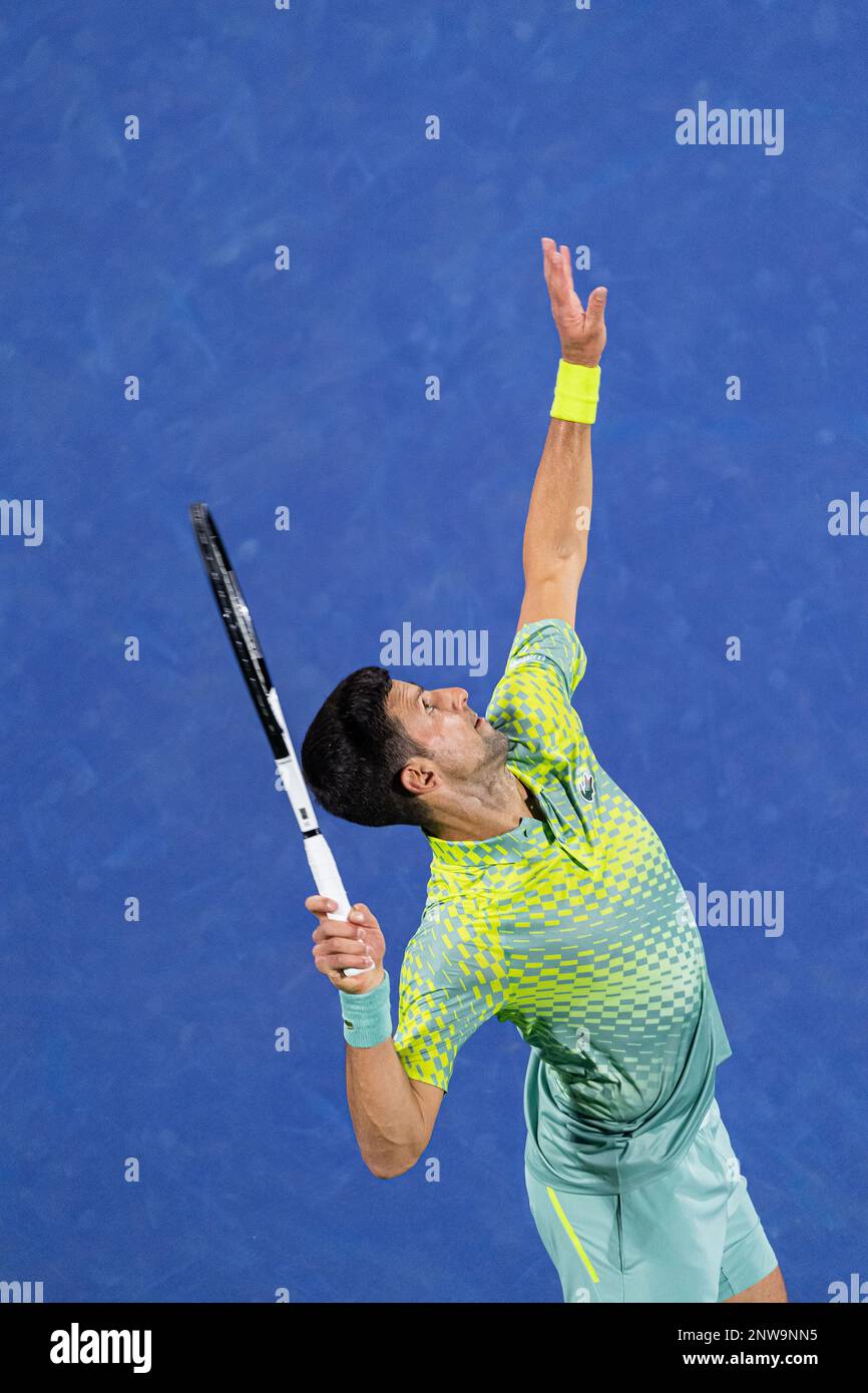 Dubai, United Arab Emirates. March 02, 2023, Dubai, United Arab Emirates.  March 02, 2023 Novak Djokovic of Serbia celebrates victory over Hubert  Hurkacz of Poland during their ATP 500 Dubai Duty Free