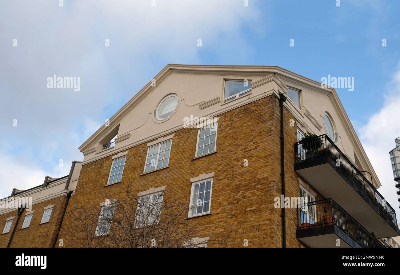 Exterior of modern yellow brick house. Architectural detail of closeup