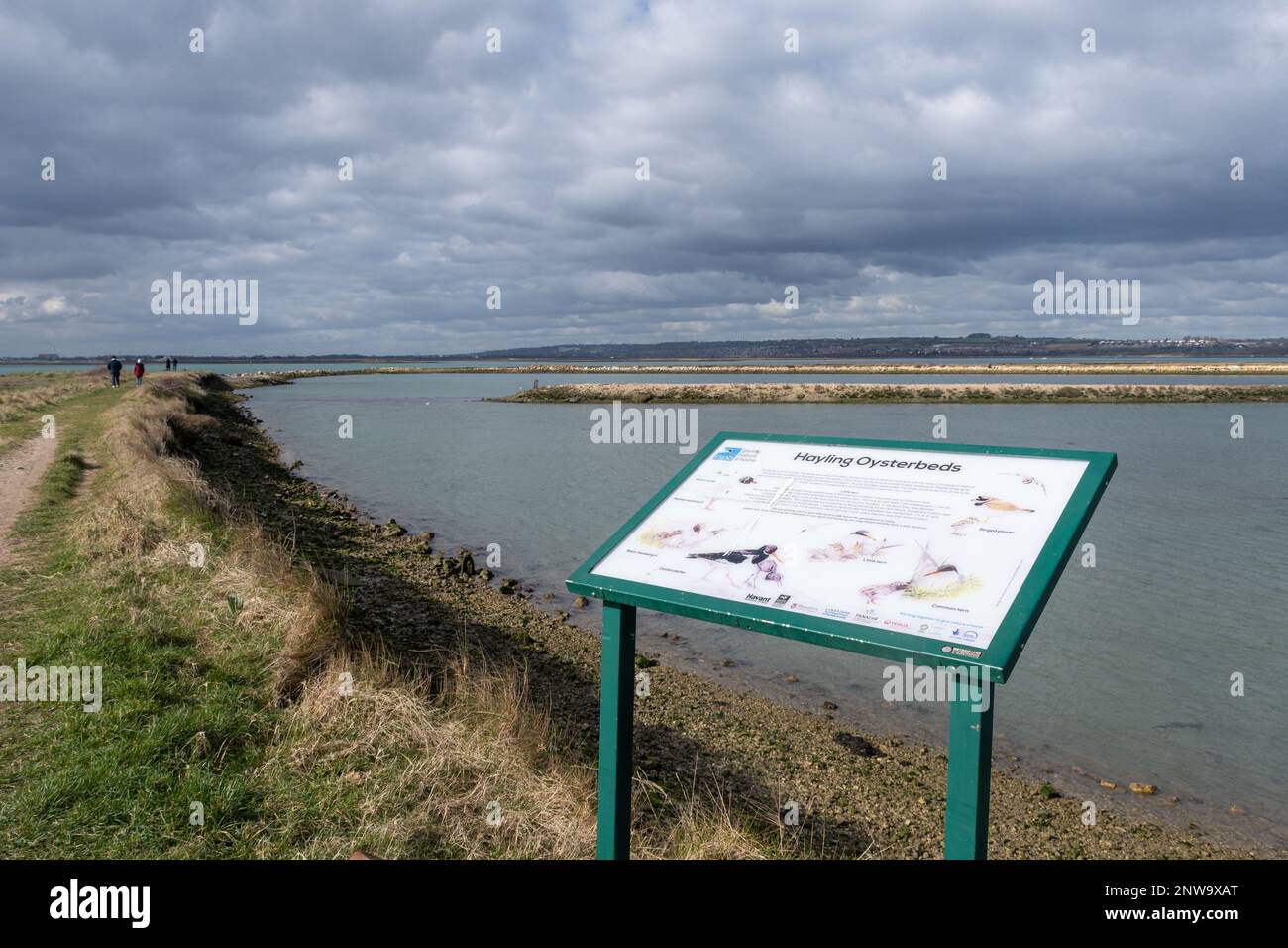 Hayling Island Oyster Beds, information board at the nature reserve, Hampshire, England, UK Stock Photo