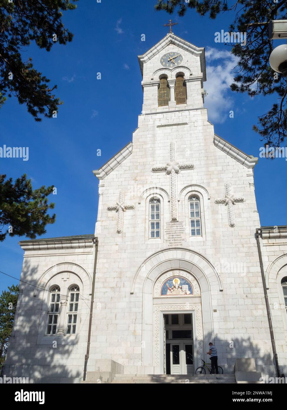 Facade of the Cathedral of St. Basil of Ostrog Stock Photo