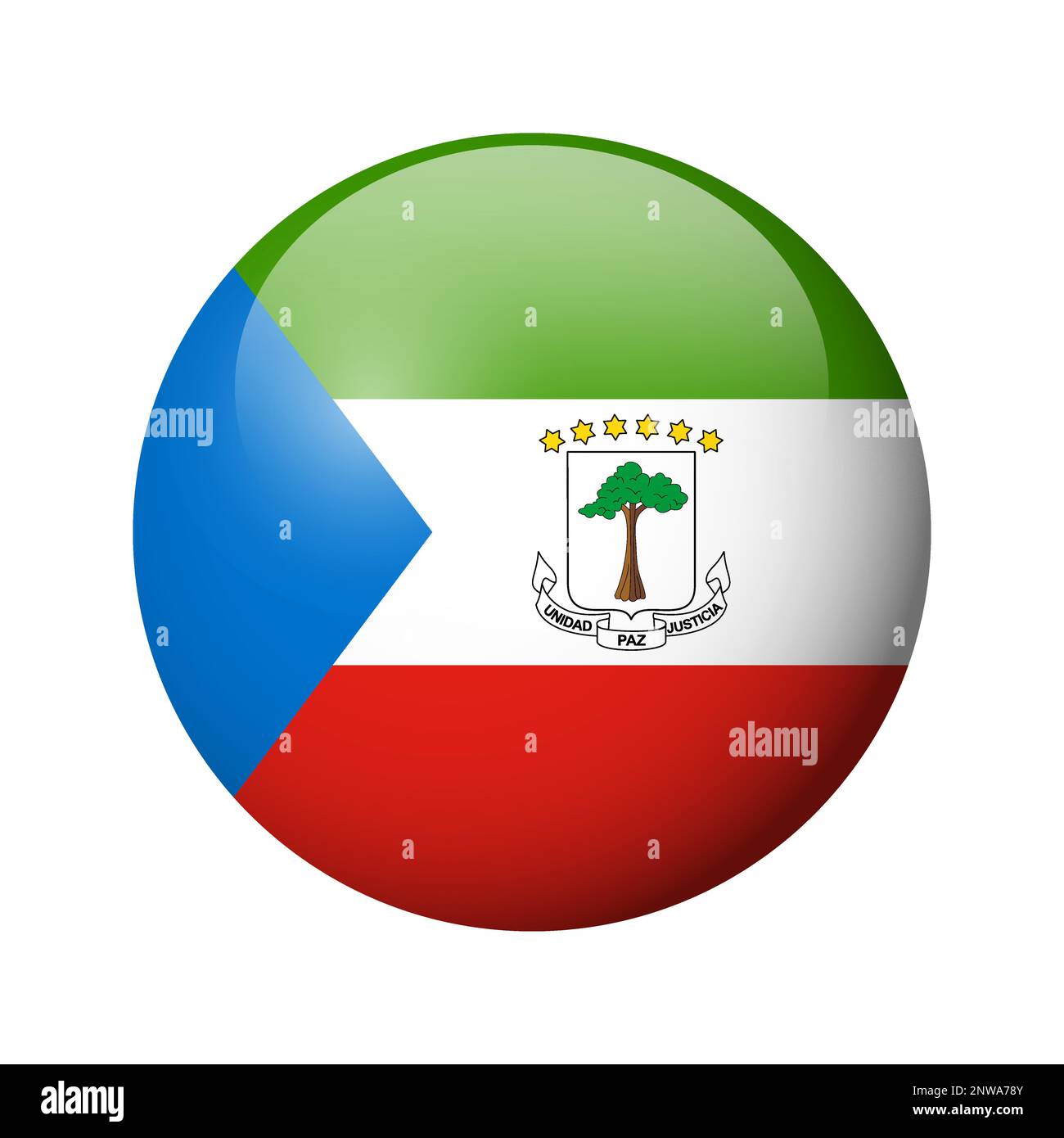 Equatorial Guinea flag - glossy circle badge. Vector icon. Stock Vector