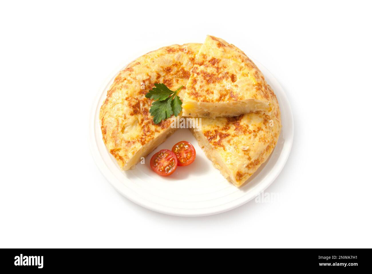 Tortilla española. Spanish omelette with potatoes and onion. Stock Photo