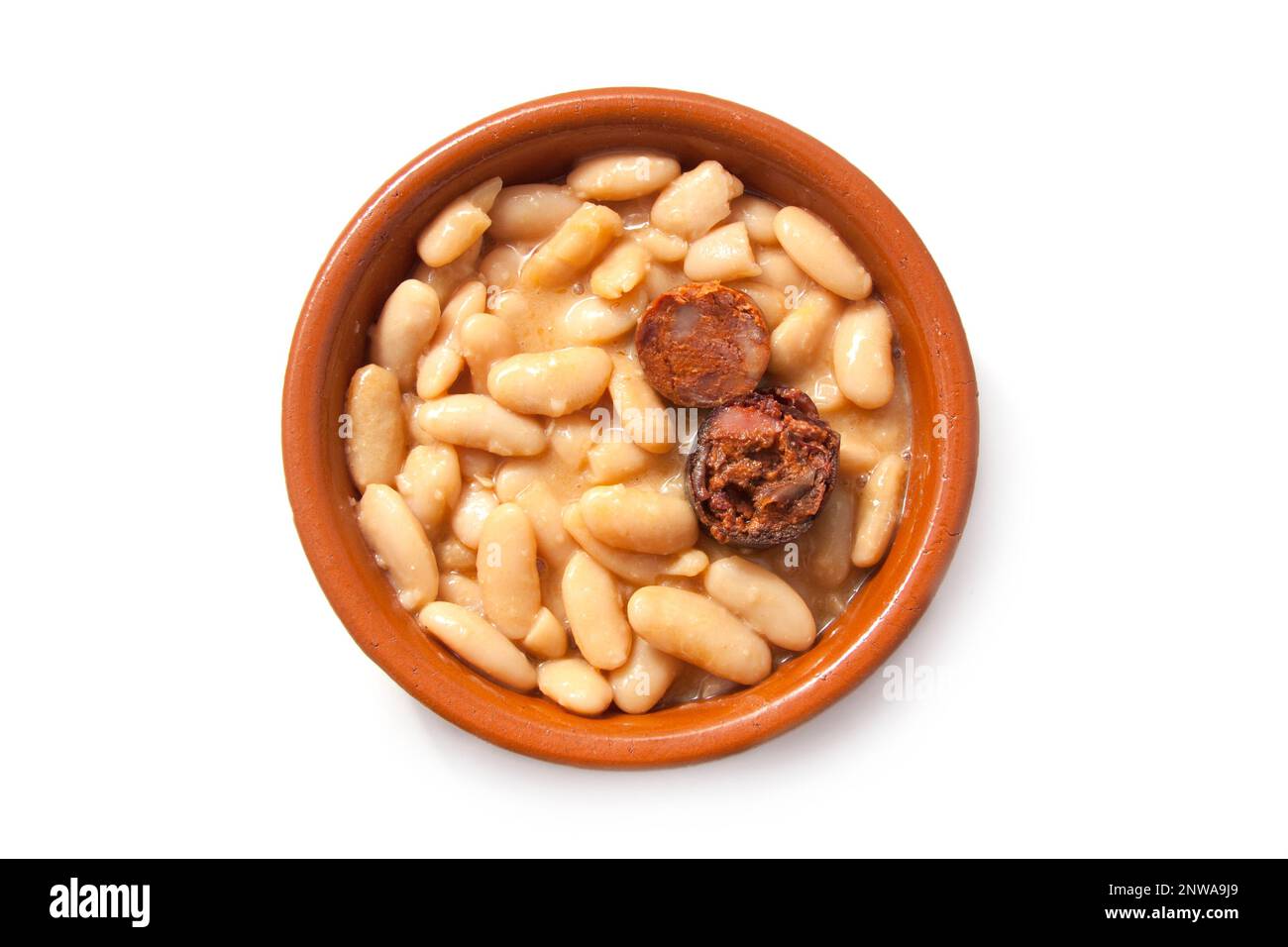 Fabada Asturiana. Traditional Spanish bean stew native from Asturias Region. Stock Photo