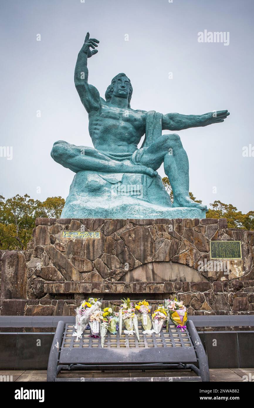Peace statue in the Peace Park, Nagasaki, Japan. Stock Photo