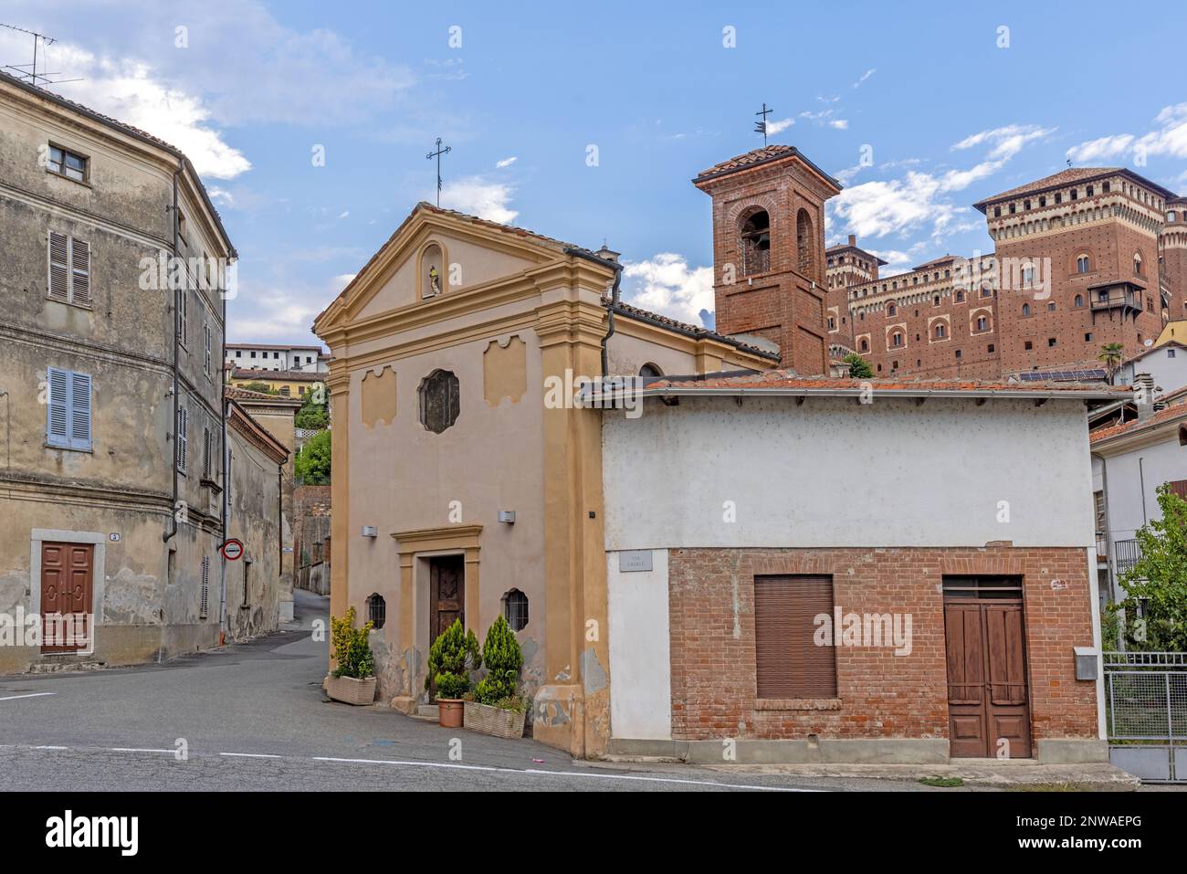 View of Castello Cereseto in Piedmont in the evening in summer Stock Photo