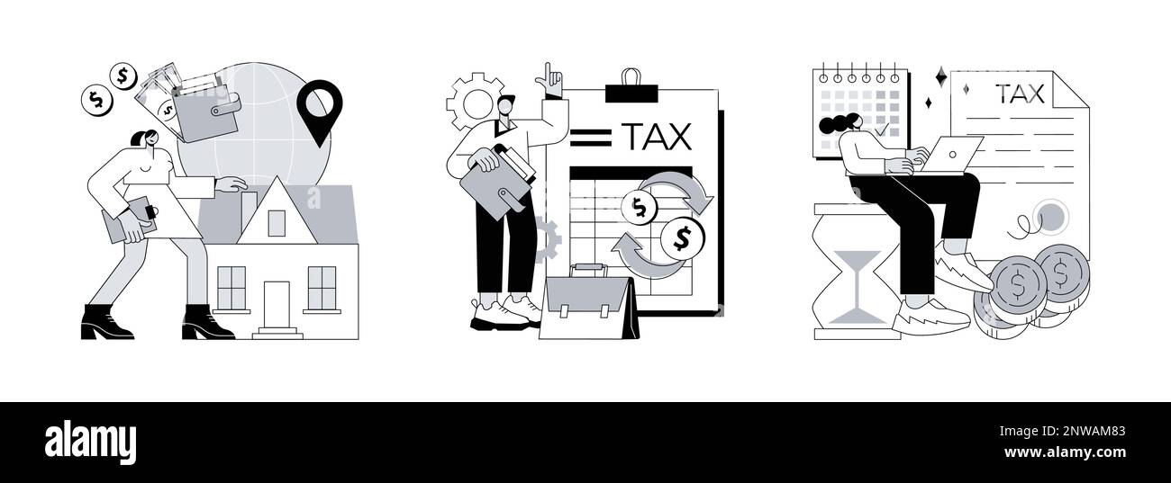 Tax planning and preparation abstract concept vector illustration set