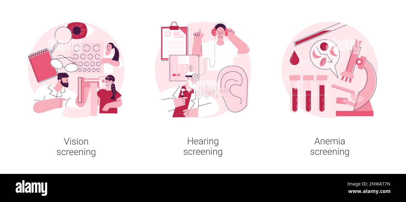 Pediatric checkup abstract concept vector illustration set. Vision and