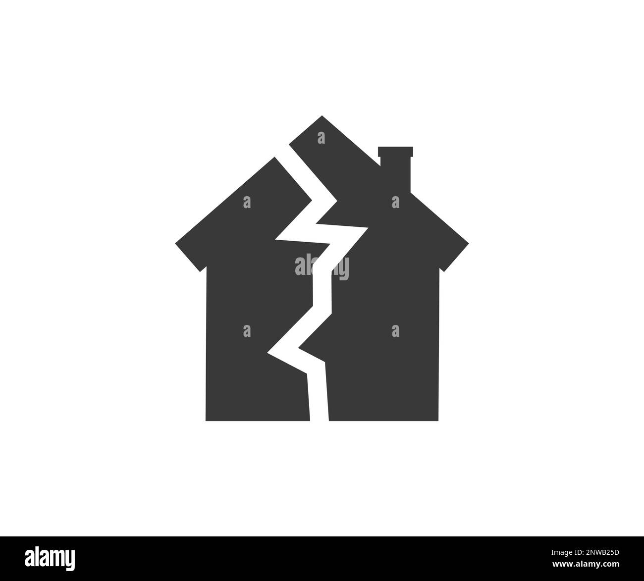 Earthquake damaged house logo design. Earthquake house. Damage house and debris during earthquake vector design and illustration. Stock Vector