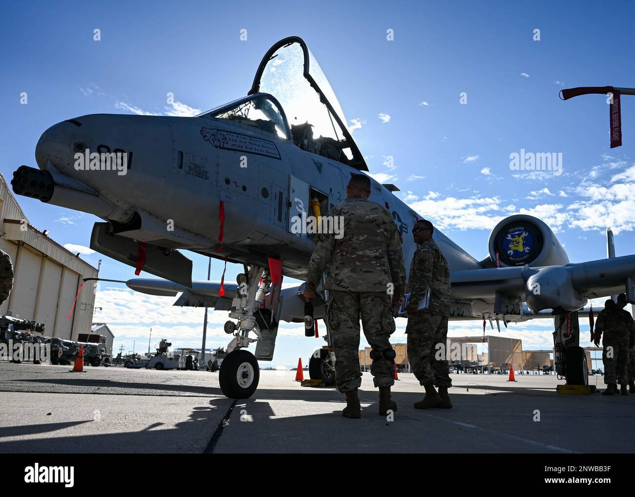 U.S. Air Force Airmen inspect an A-10 Thunderbolt II from the 354th ...