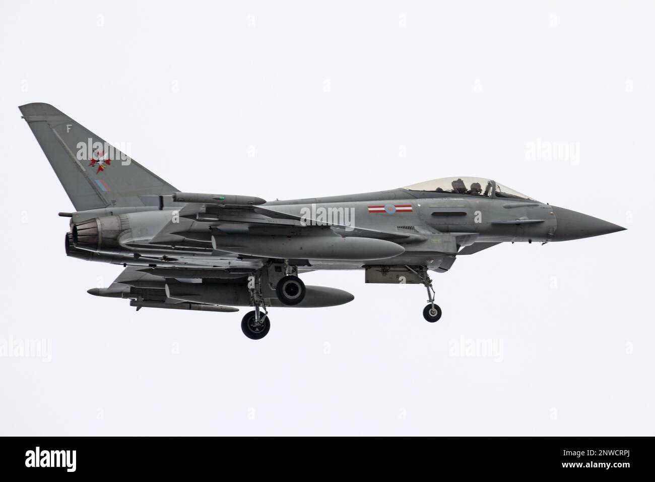 A Eurofighter Typhoon FGR.4, of the Royal Air Force, serial number ZJ915, 0f 1435 Flight Falkland Islands. Stock Photo