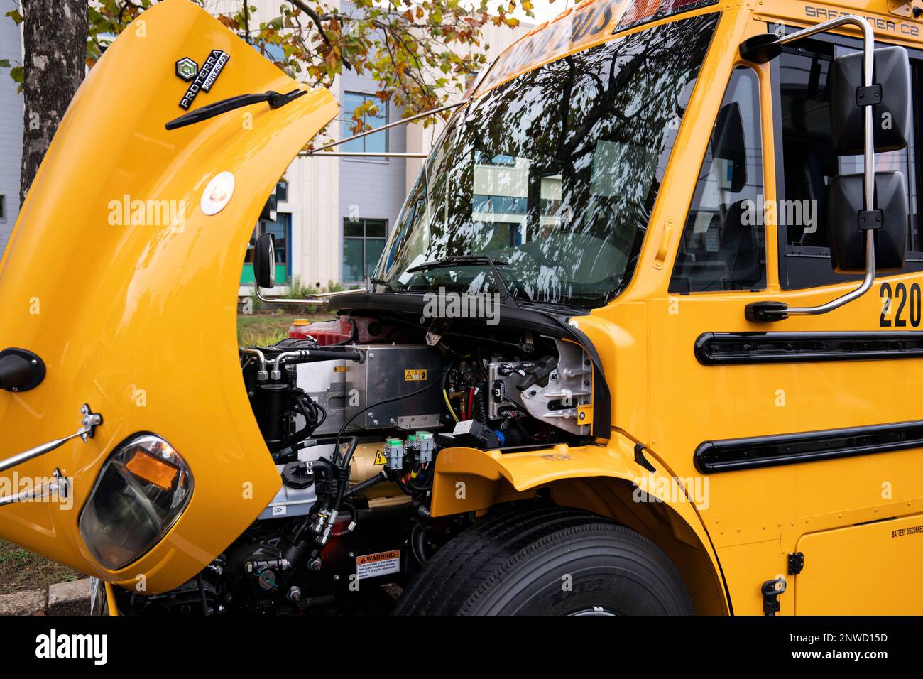 The interior of a new electric school bus at John Lewis Elementary School in Washington, DC on October 26, 2022. The Biden administration will grant $1 billion to school districts to buy electric buses. Credit: Sarah Silbiger/CNP /MediaPunch Stock Photo