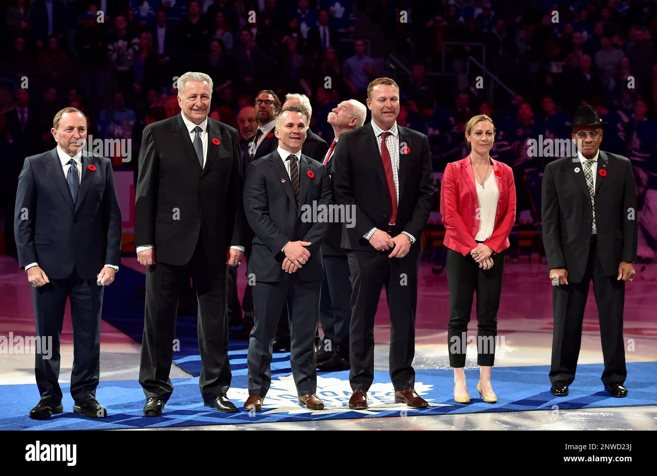 NHL Commissioner Gary Bettman, left, joins Hockey Hall of Fame