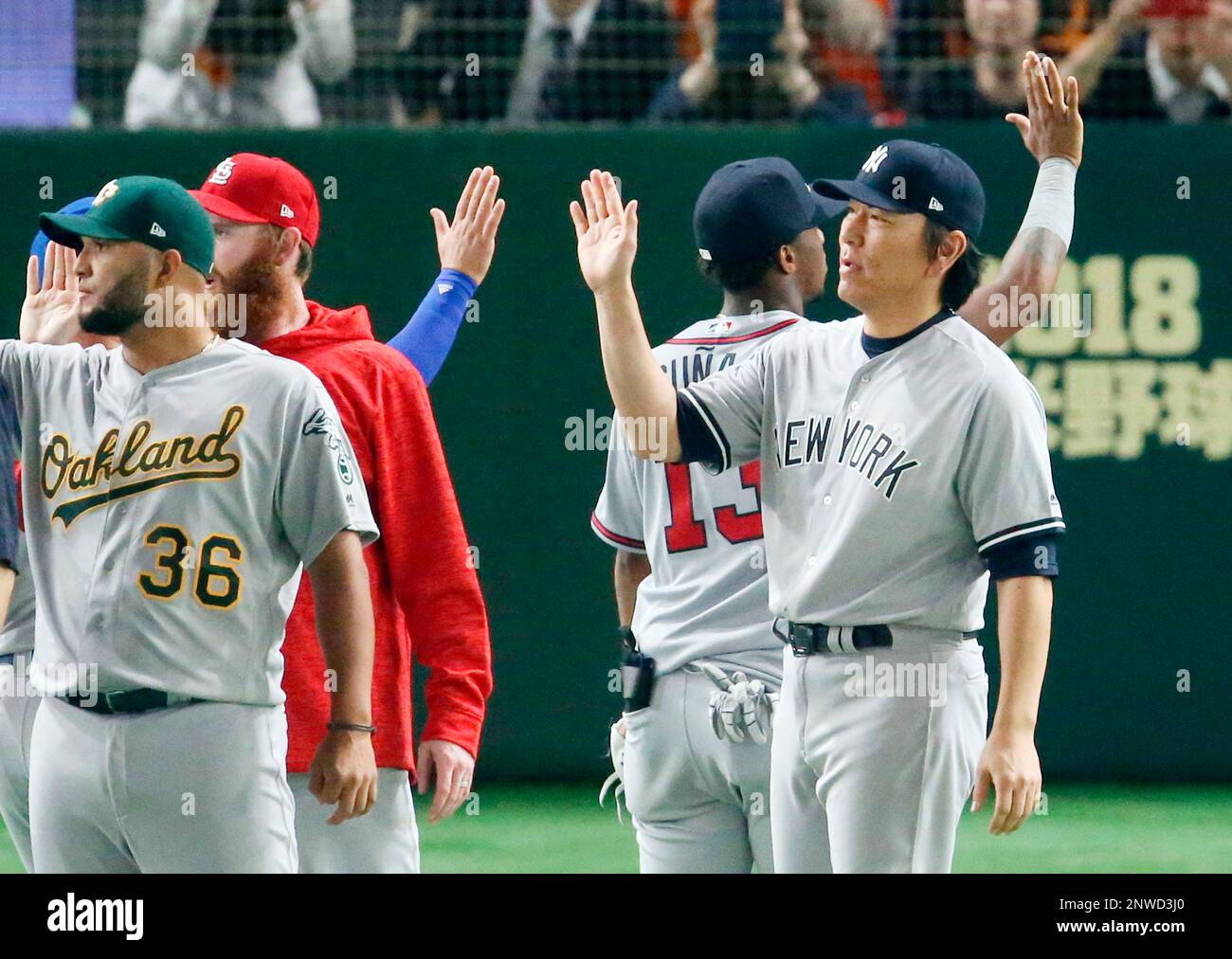 Hideki Matsui, nicknamed "Godzilla", participates in an exhibition game