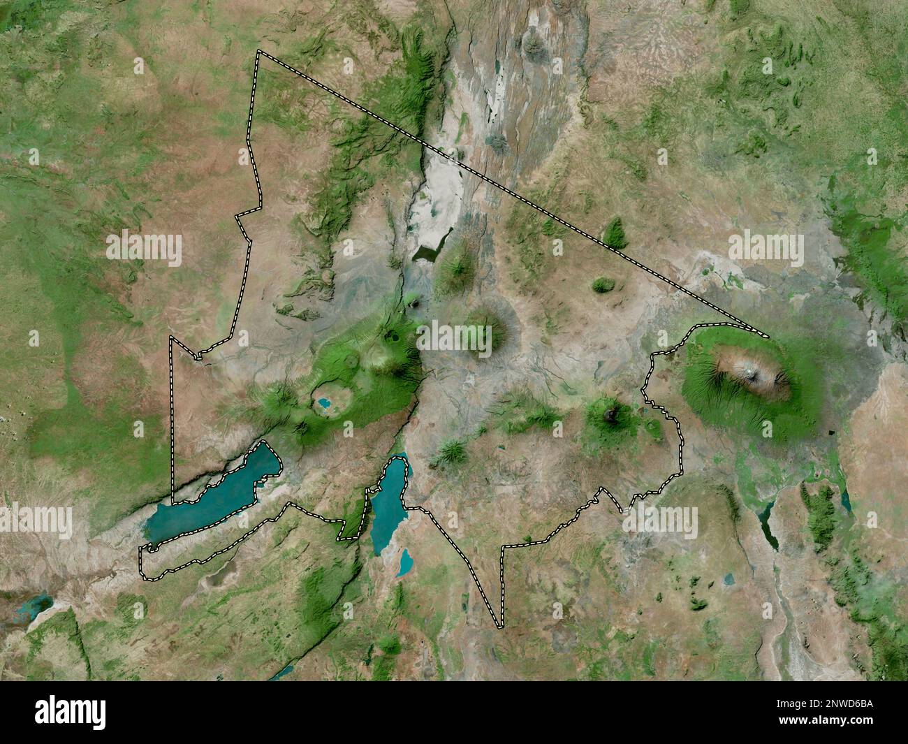 Arusha, region of Tanzania. High resolution satellite map Stock Photo