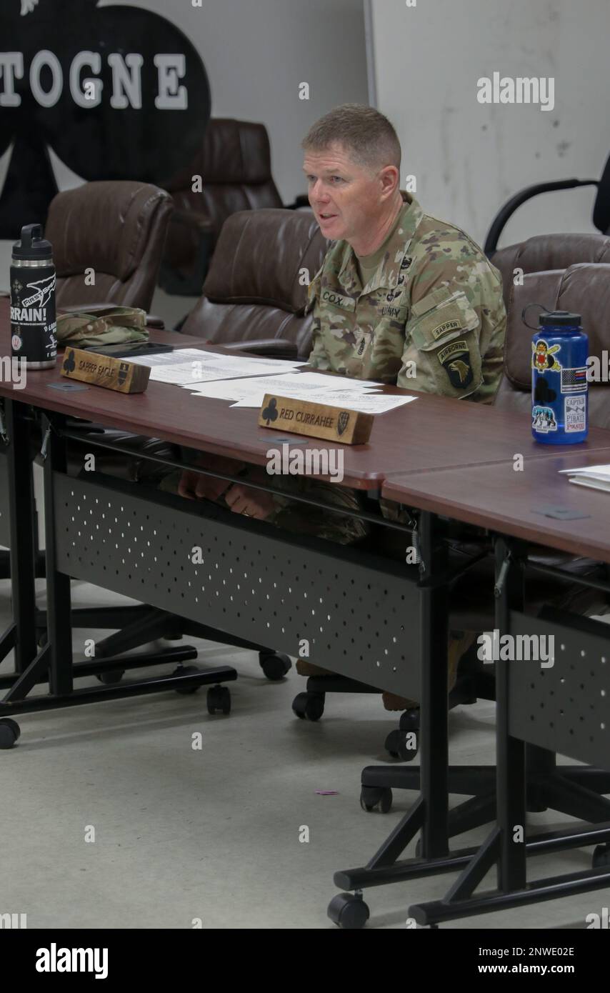 Bastogne Soldiers and NCOs competed in the 1 BCT Soldier and NCO of the Quarter  Board February 8, 2023. Stock Photo