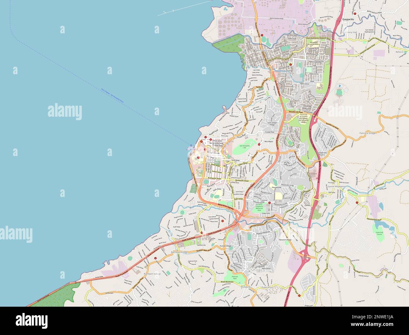San Fernando, city of Trinidad and Tobago. Open Street Map Stock Photo