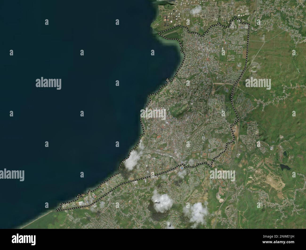 San Fernando, city of Trinidad and Tobago. High resolution satellite map Stock Photo