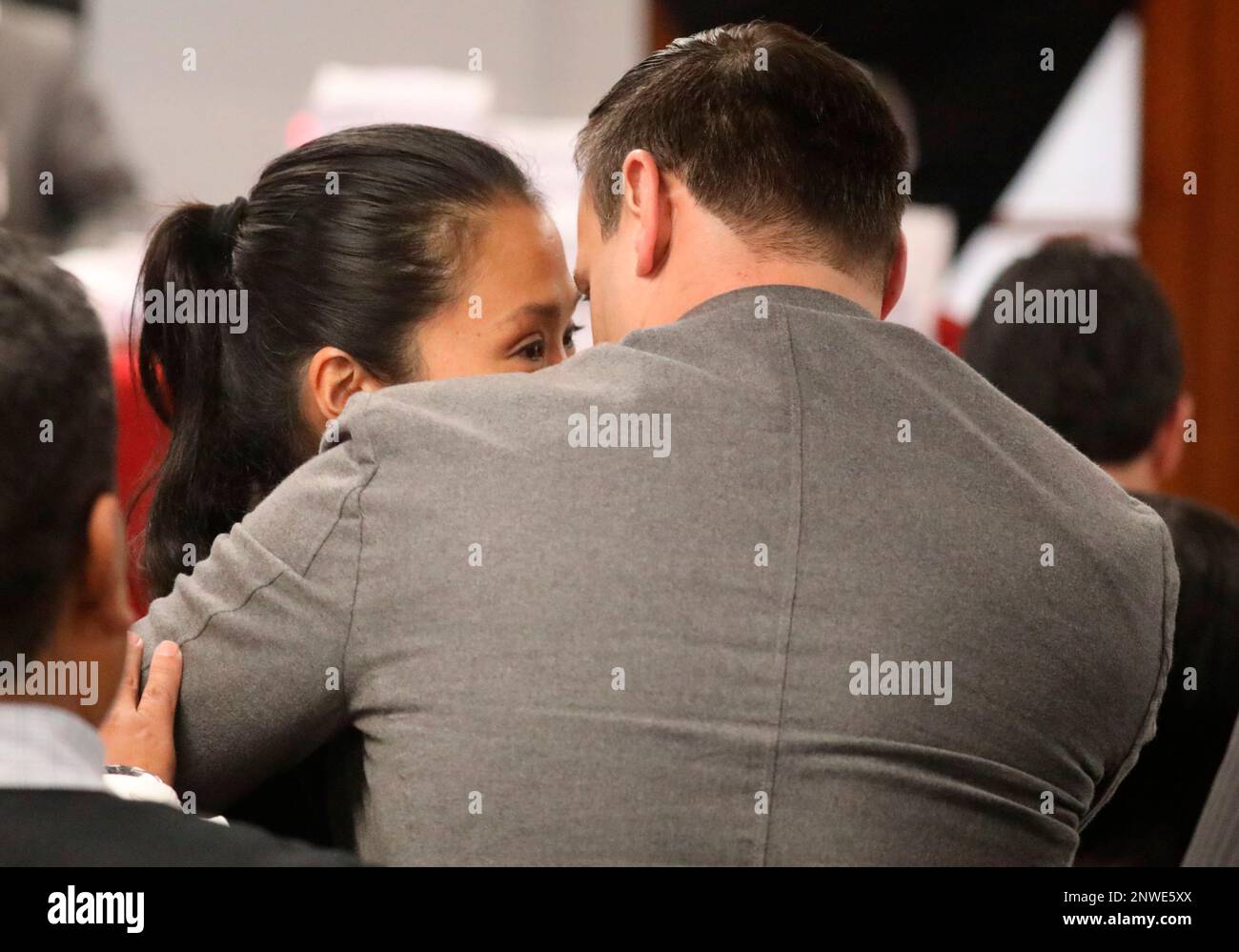 Former Peruvian first daughter Keiko Fujimori talks to her husband Mark  Vito Villanella in court after Judge Richard Concepcion ruled she should be  detained as a preventative measure while prosecutors investigate allegations