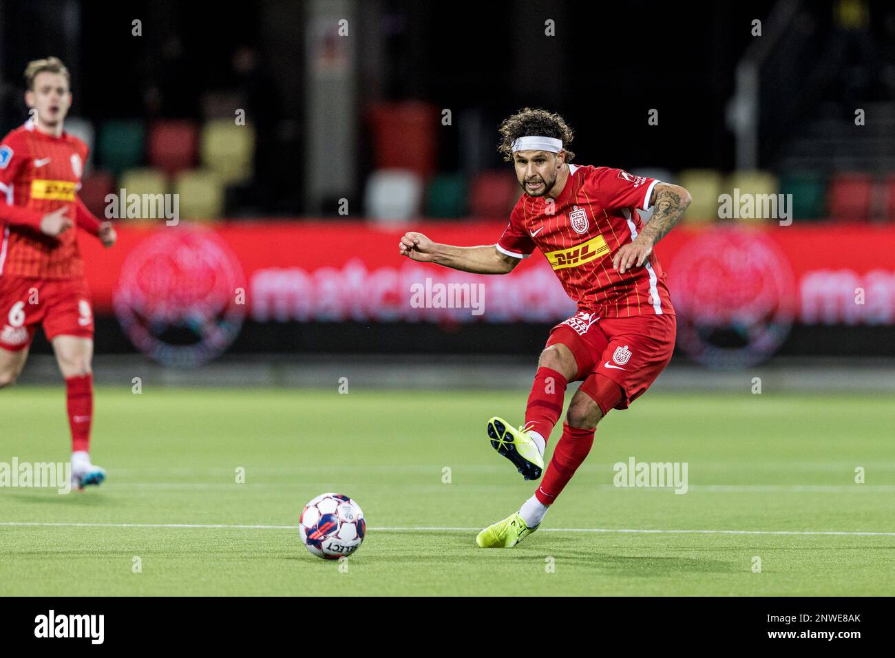 Silkeborg, Denmark. 28th Feb, 2023. Emiliano Marcondes (8) of FC Nordsjaelland seen during the DBU Cup match between Aarhus Fremad and FC at JYSK Park in Silkeborg. (Photo Credit: Gonzales Photo/Alamy